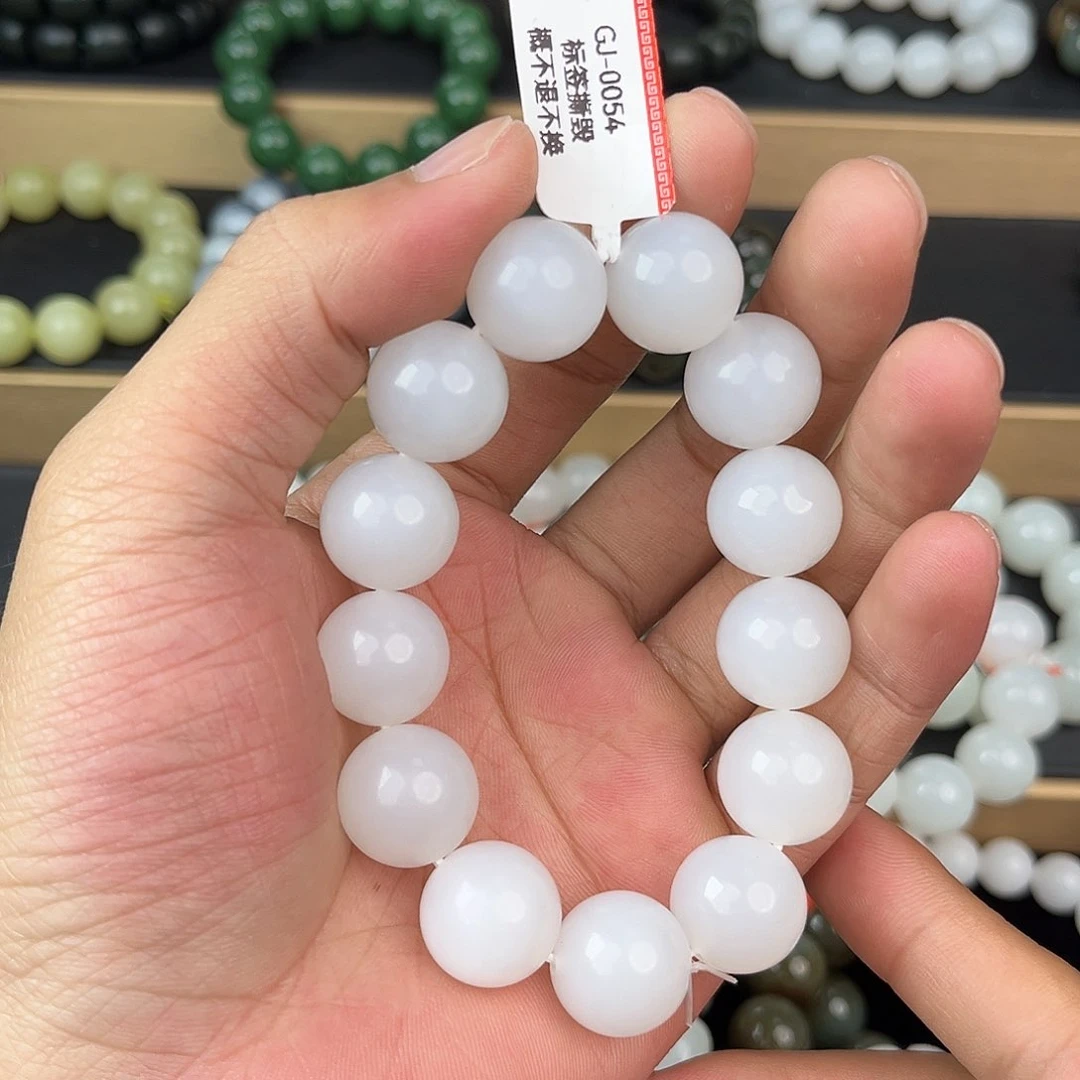 和田玉手串未镶嵌纯天然新疆和田玉05于阗16mm