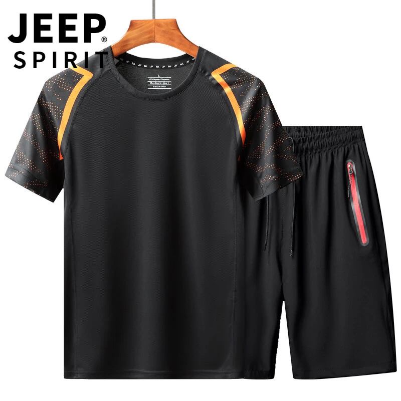 JEEP SPIRIT吉普男女运动套装夏季新款短袖短裤两件套加大加肥宽