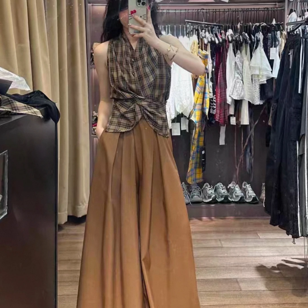 黑色魔术贴西装裤女2024秋冬新款高腰垂感垮裤加厚阔腿裤拖地长裤