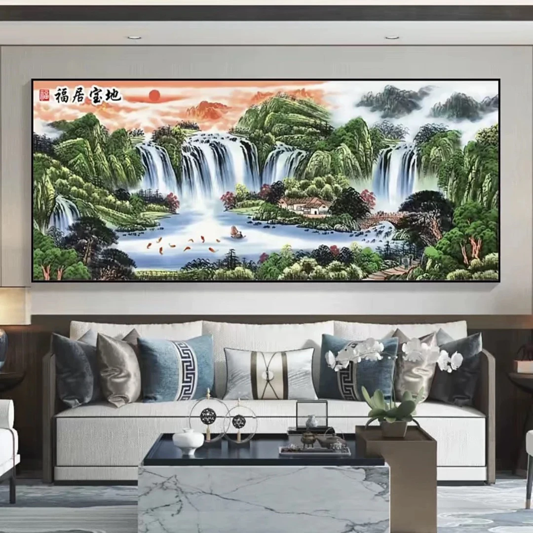 3大格纯手工绣好的十字绣成品780福居宝地装饰画
