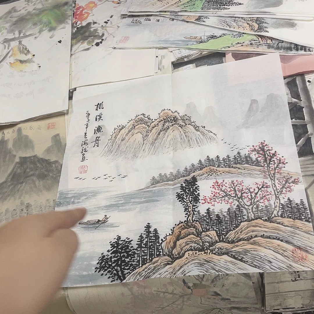 国画桃溪渔舟宝贝想你喜不喜欢想好想好想