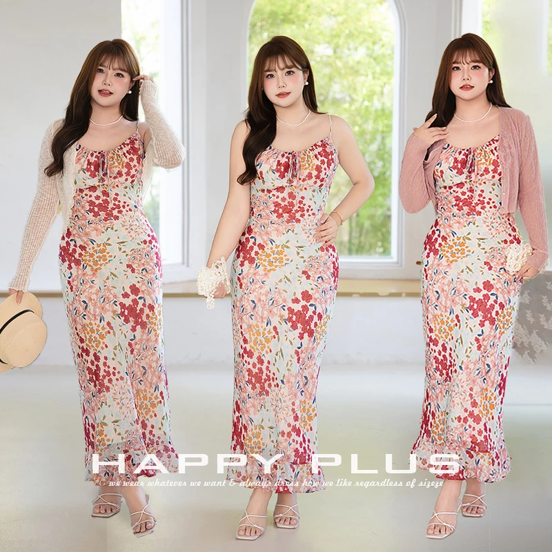 仟艺【浪漫狂想曲】浮雕波点剪花斜裁大码烂漫繁华温柔花簇粉裙