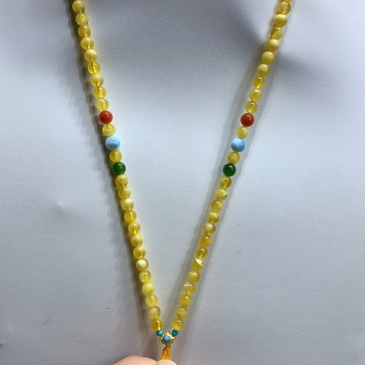 蜜蜡银S925镀金镶嵌颈饰5.6mm