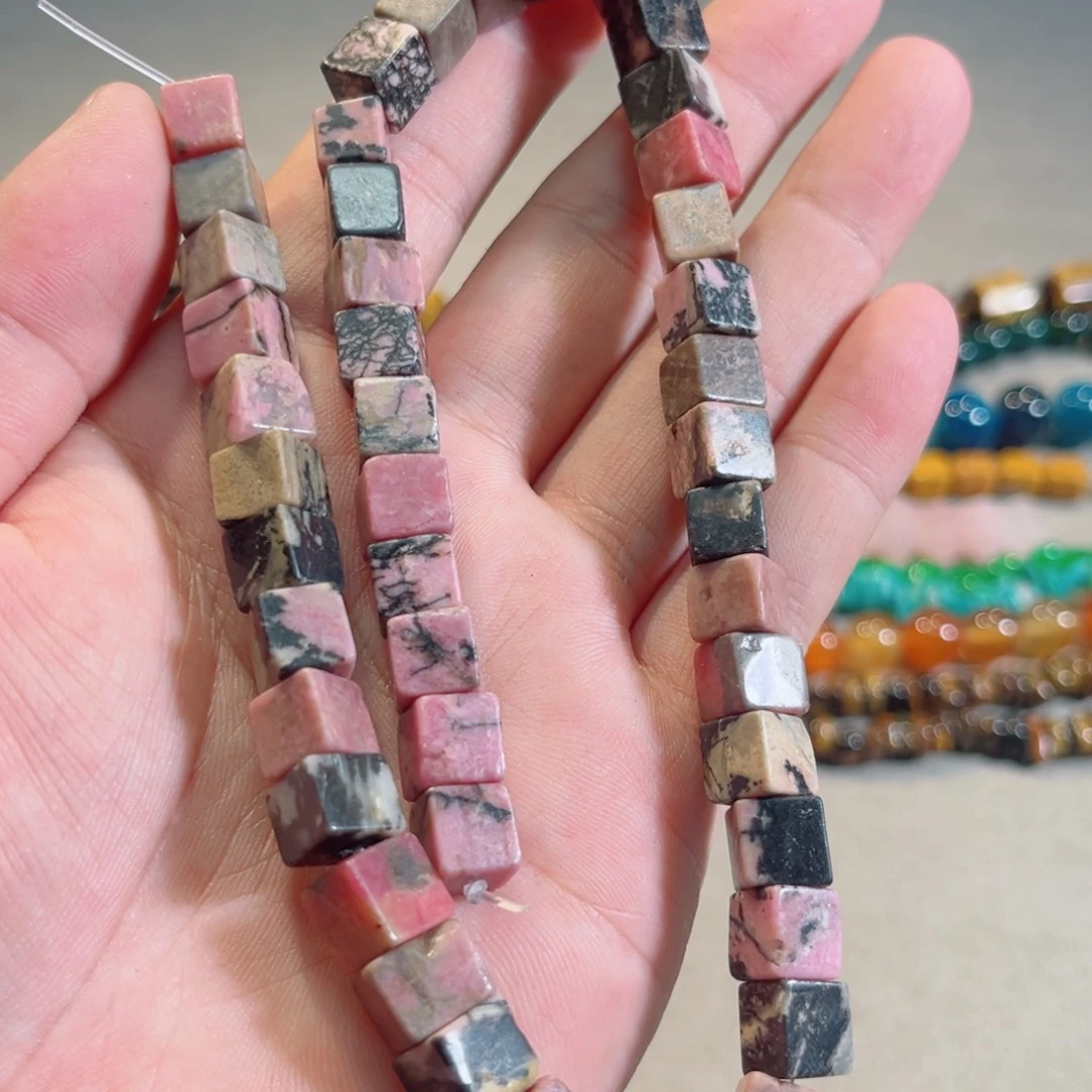 玛瑙/玉髓合金珠宝半成品蔷薇方糖一条10mm