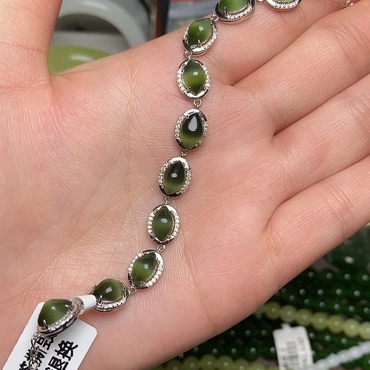 和田玉银S925镶嵌手链