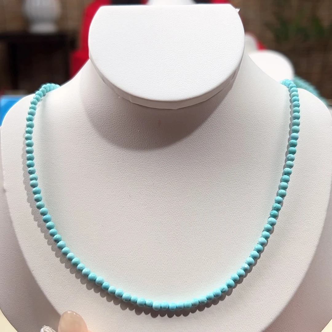 绿松石未镶嵌16圆珠锁骨链卡3+