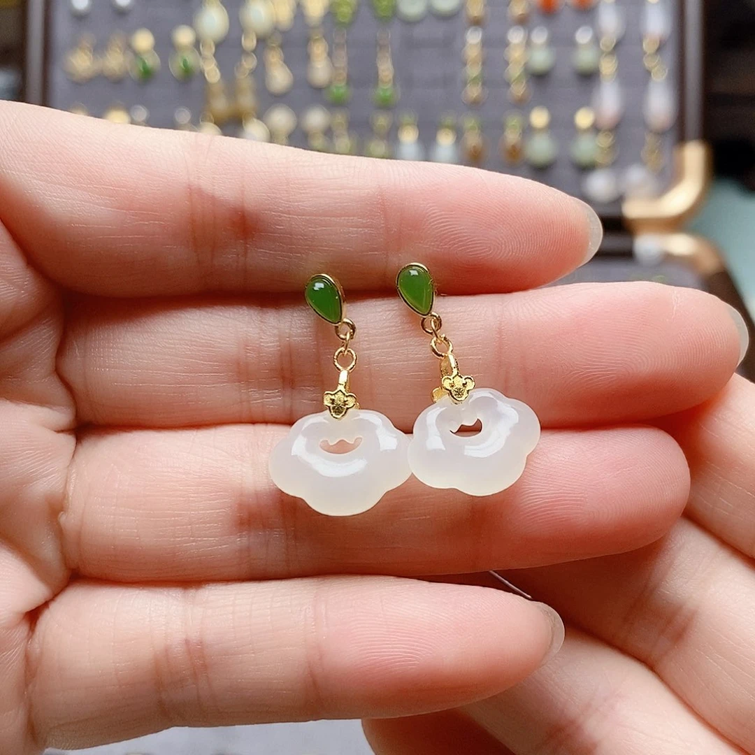 银S925镶嵌和田玉耳饰