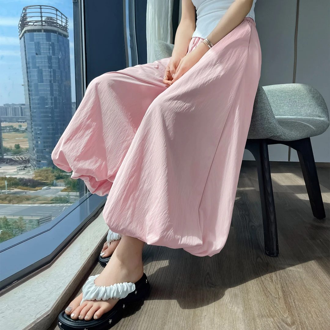 粉色花苞裙裤女夏季2025新款小个子高腰显瘦灯笼裤宽松休闲阔腿裤