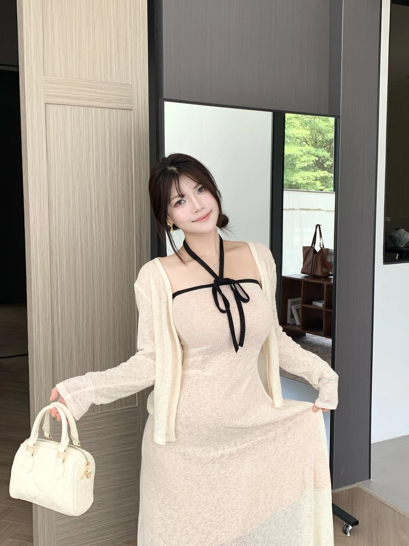 【小鱼】微胖定制奶油质感夏季显瘦优雅慵懒风修身中长款连衣裙7267