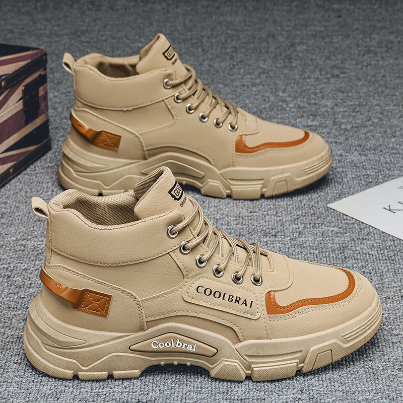 高帮男鞋秋冬季新款工装风户外登山劳保工地防滑马丁靴正