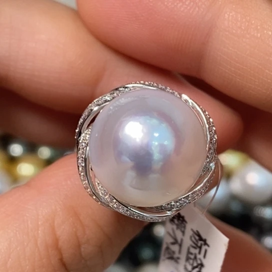 海水珍珠戒指银S925镶嵌14.81