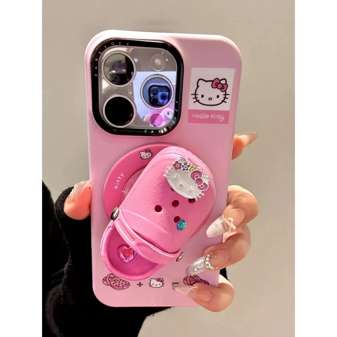 可爱粉色KT洞洞鞋磁吸支架适用苹果16手机壳iphone15promax新款14