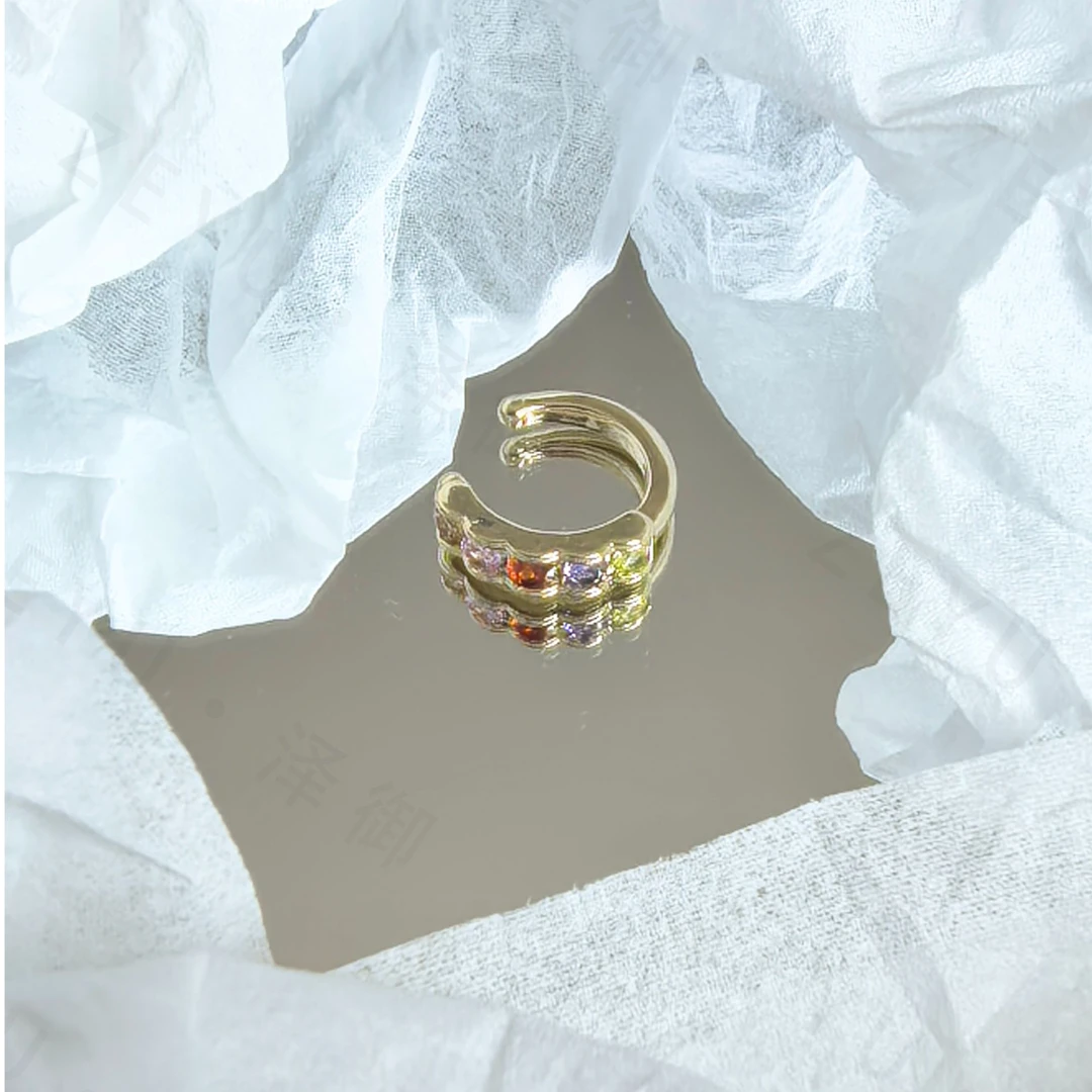 铜合金合成锆石耳饰 镀K金「日不落」彩色锆石耳骨夹气质无耳洞百搭