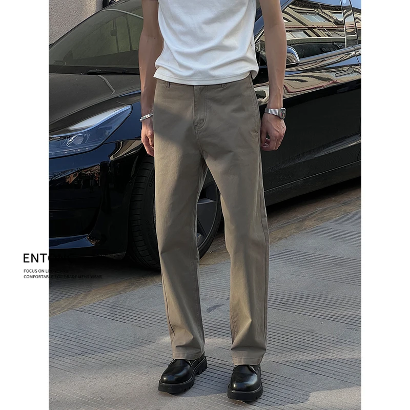 Entong美拉德风格咖色直筒休闲裤男美式复古vintage宽松百搭长裤