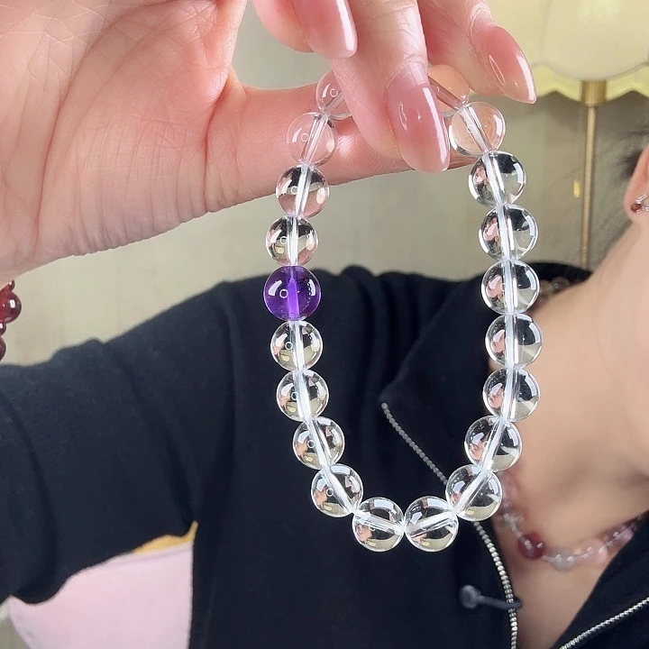 未镶嵌手链水晶天然双A白水+紫水晶手串