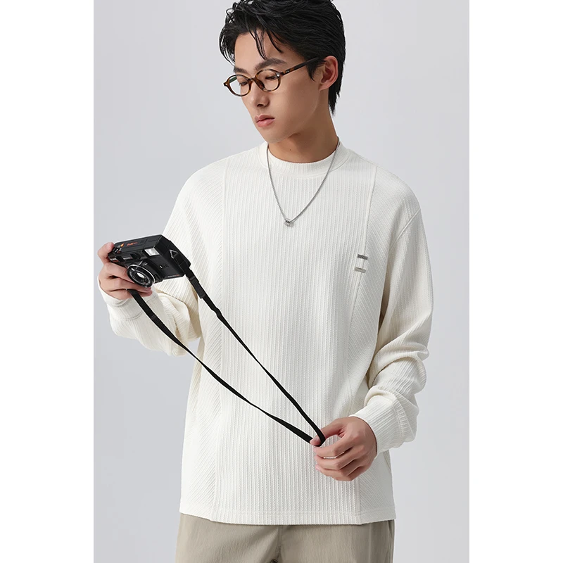 2025春秋季新款分割拼接设计感长袖T恤男高级感青年痞帅休闲内搭