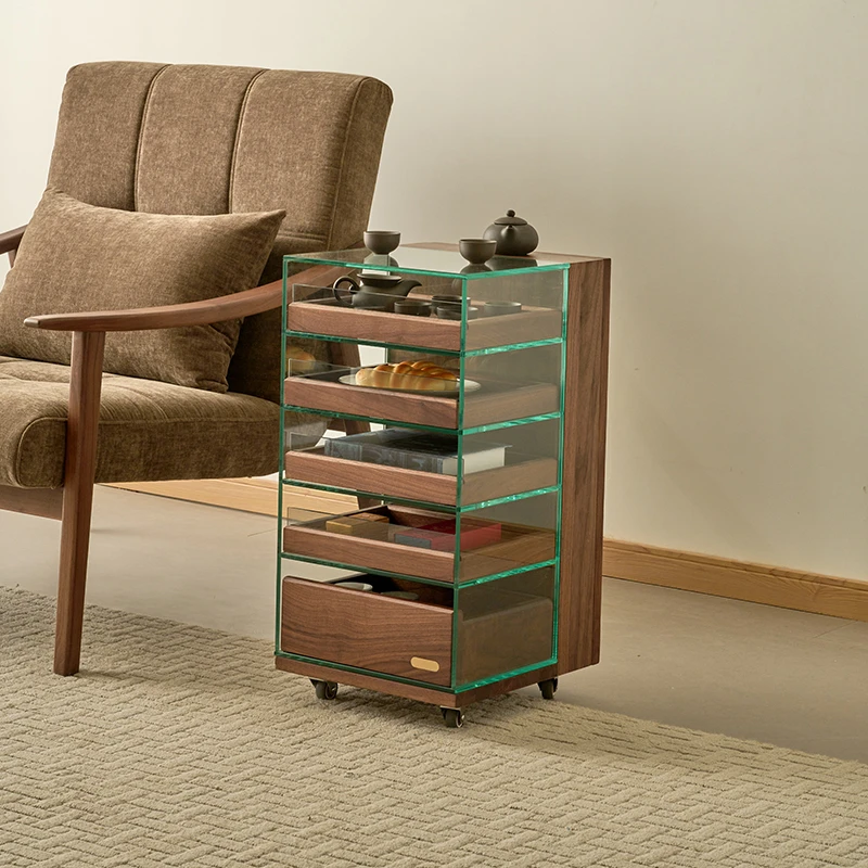 慕作  北美黑胡桃木茶边柜玻璃组合柜