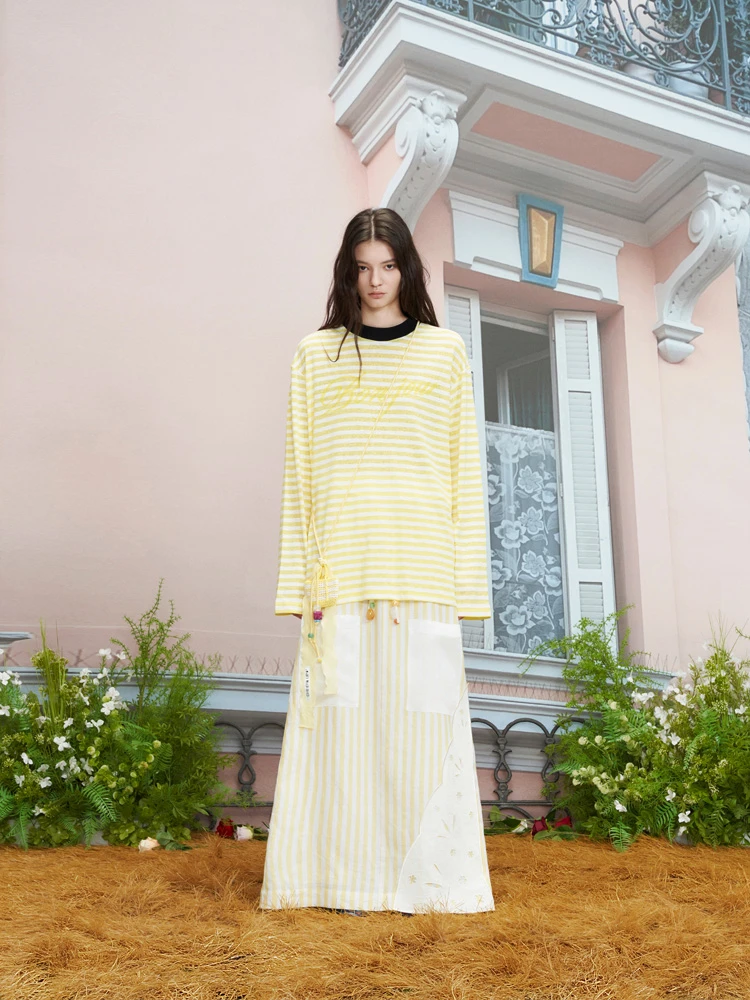 【茉舍】 CHEER UP  法语拉菲草包包条纹长袖T恤CUU25SSTX539-899