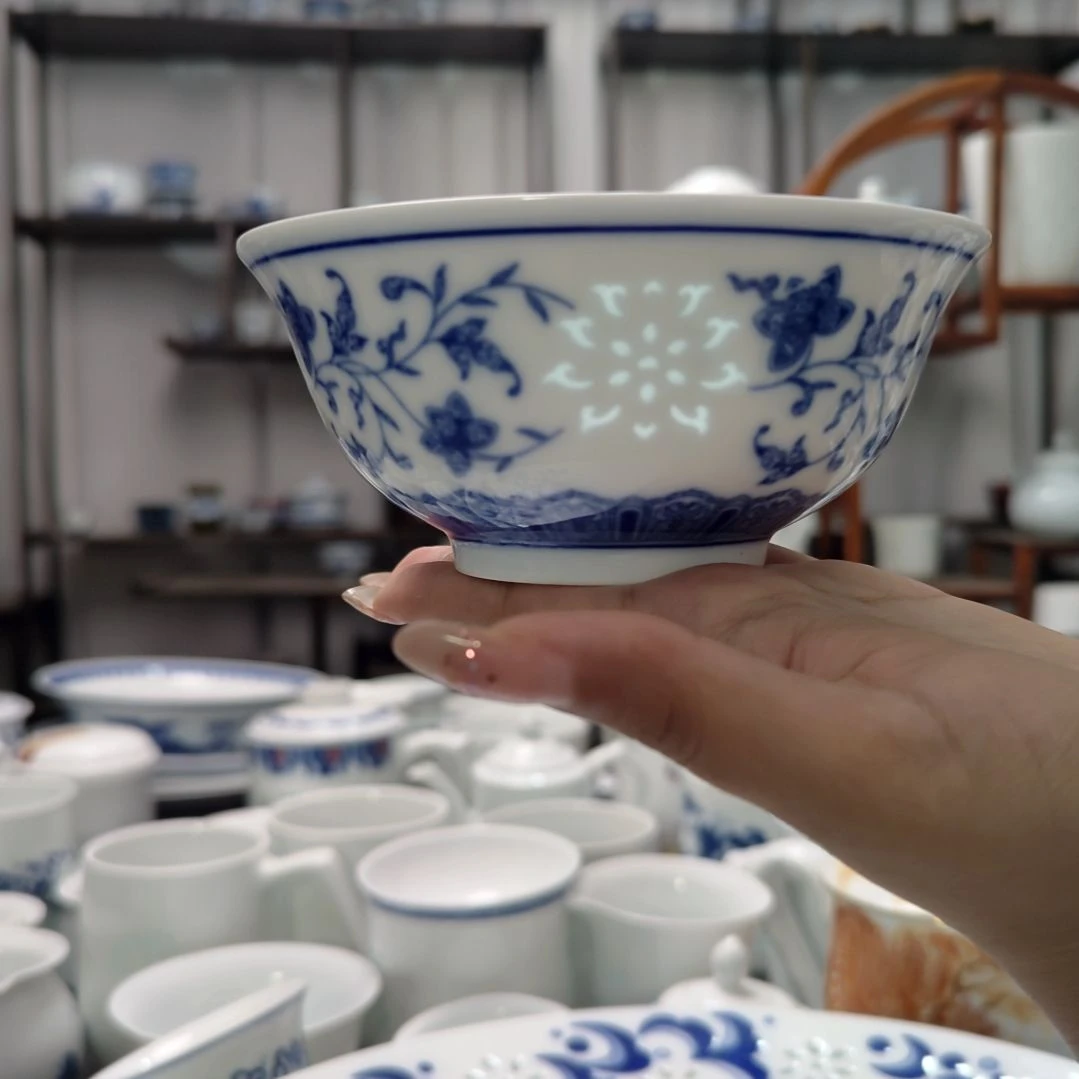 瓷万寿莲5寸饭碗四只装