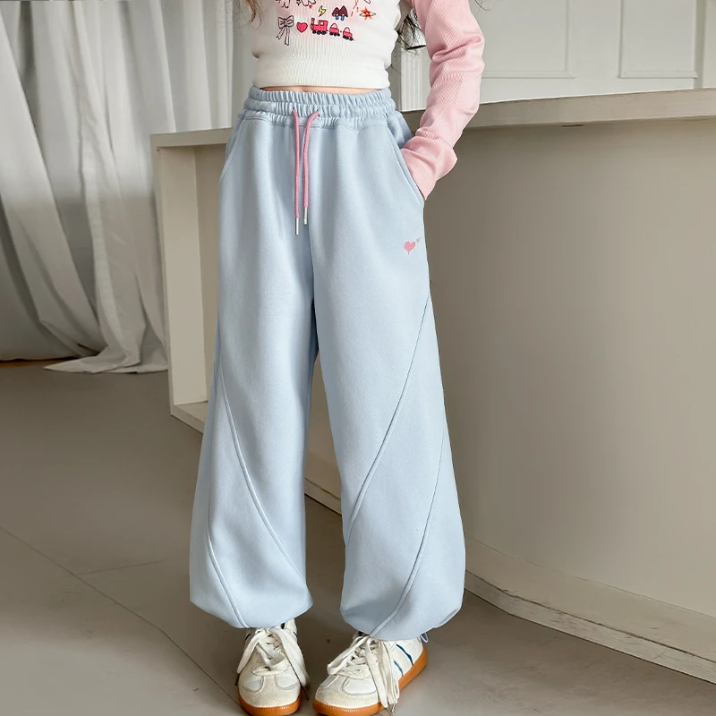 女童休闲裤运动裤2025新款女大童春季裤子初中生春秋爱心拼接卫裤
