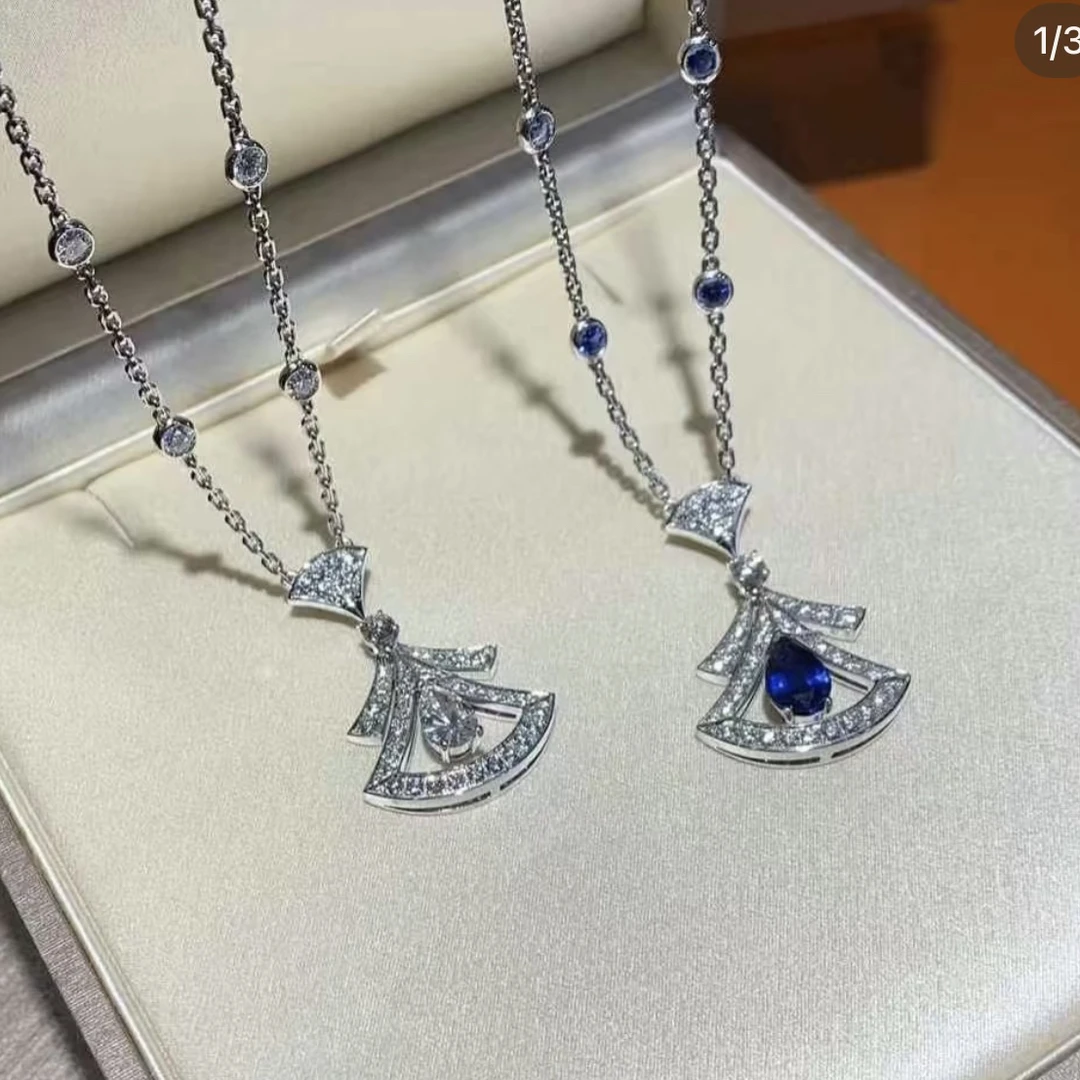 实验室培育钻石18k连衣裙扇子满钻水滴彩宝钻石项链