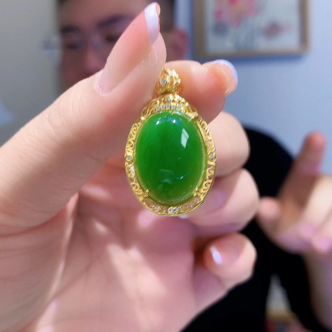 和田玉（碧玉）颈饰银S925镀金镶嵌