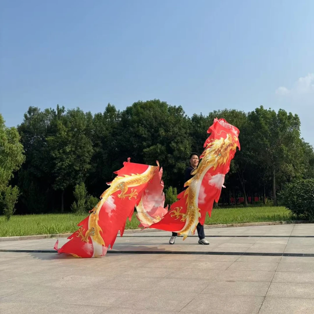 国腾新款8米金龙健身龙舞龙精美彩带彩绸龙衣套装