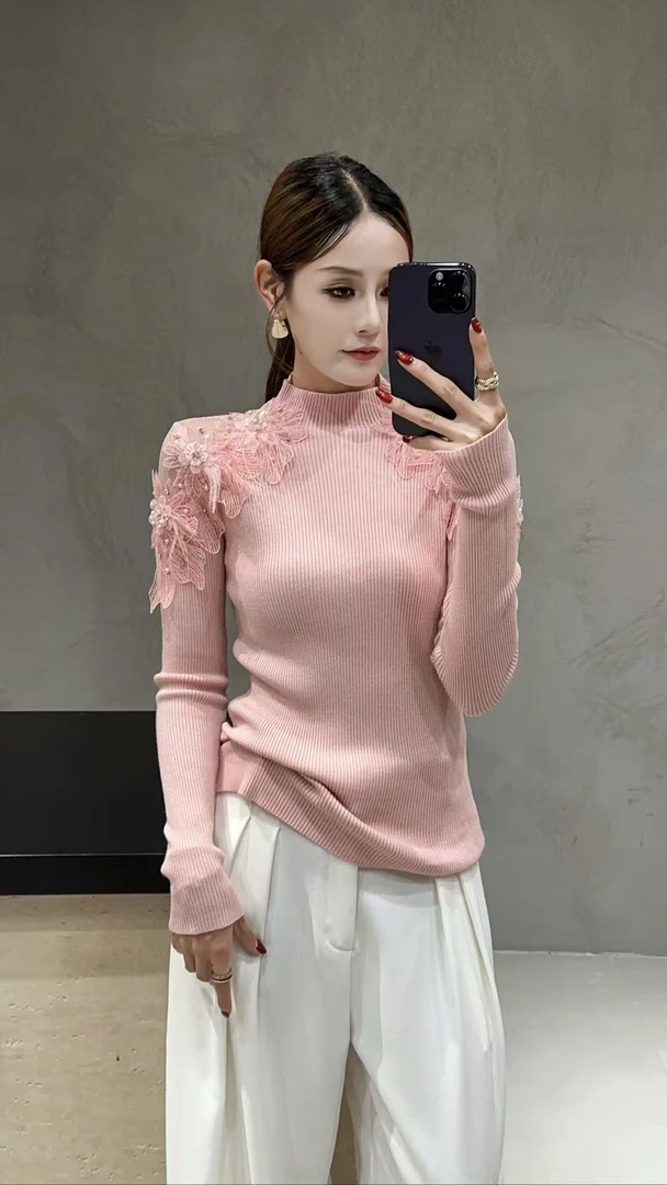 淑雅阁服饰   网红洋气百搭半高领汉服女装针织修身上衣6157