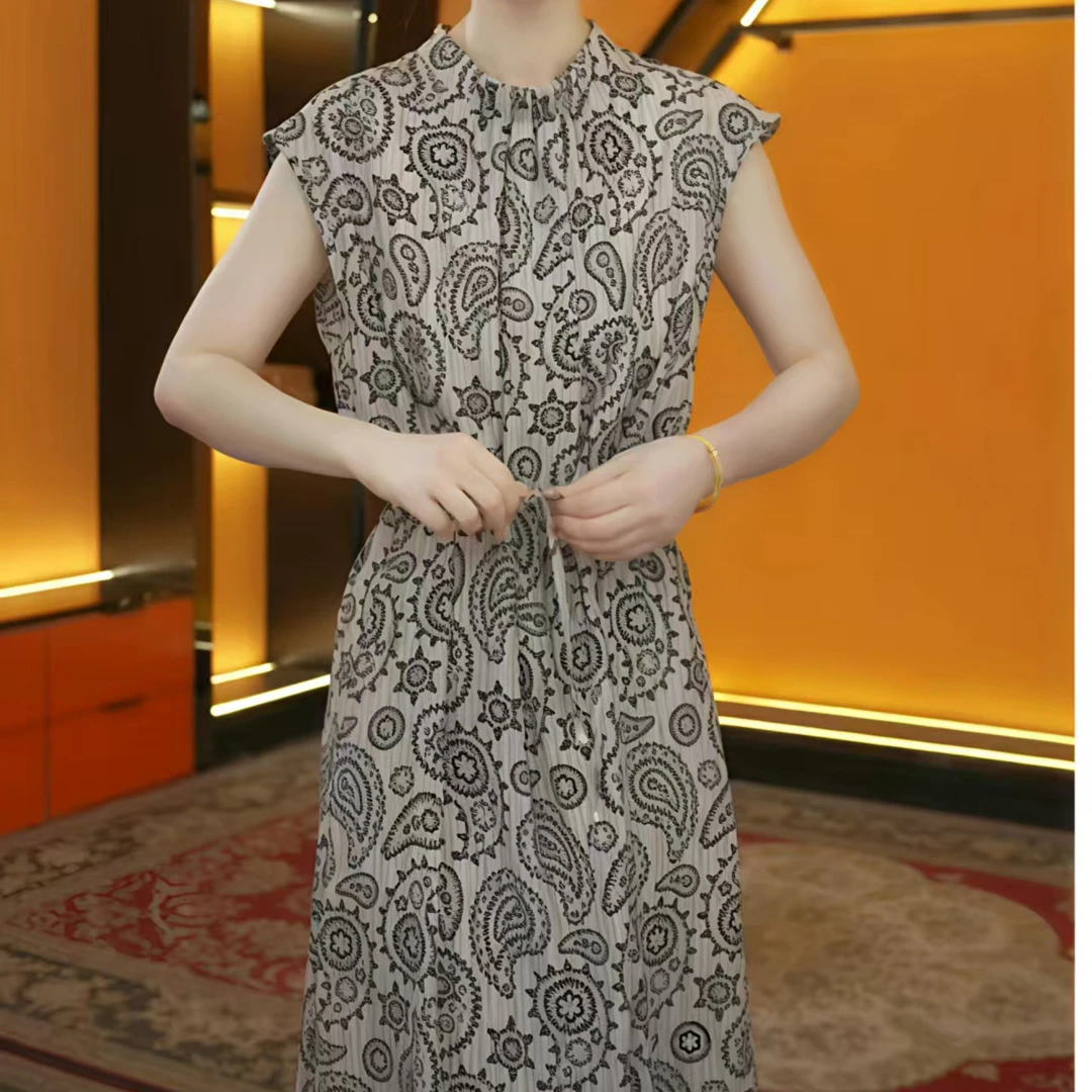 10364-夏款气质印花中长裙中年女装时尚显瘦遮肉连衣裙女【A1-2-1】