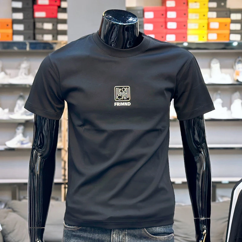 凉感短袖t恤男短袖T恤夏季2025新款丝光棉潮牌欧美风修身半袖上衣