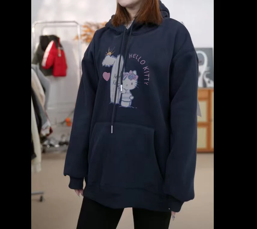 X09 韩版女士新款冬款时尚洋气百搭休闲加绒ketty猫卫衣