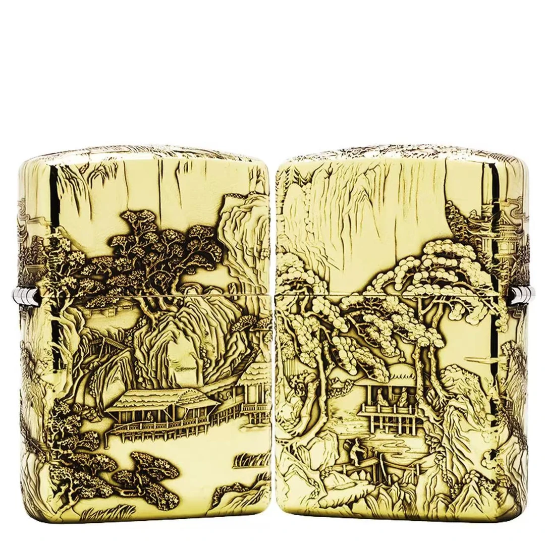 ZIPPO/之宝【鹰皇山水画】黄铜盔甲 双面立体浮雕防风打火机 DYX1H1