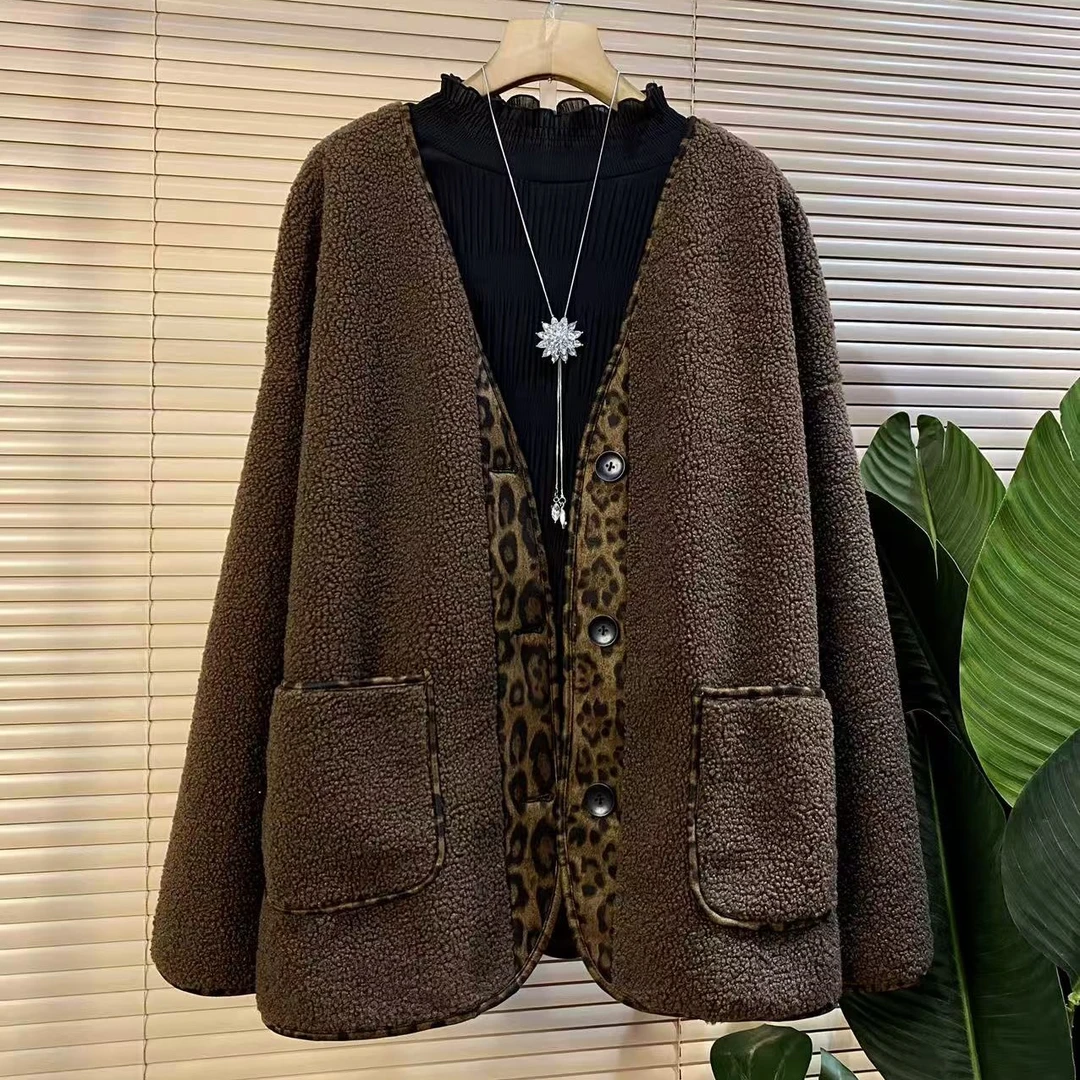 L胖mm欧货时尚新款洋气皮毛一体拼接百搭显瘦外套