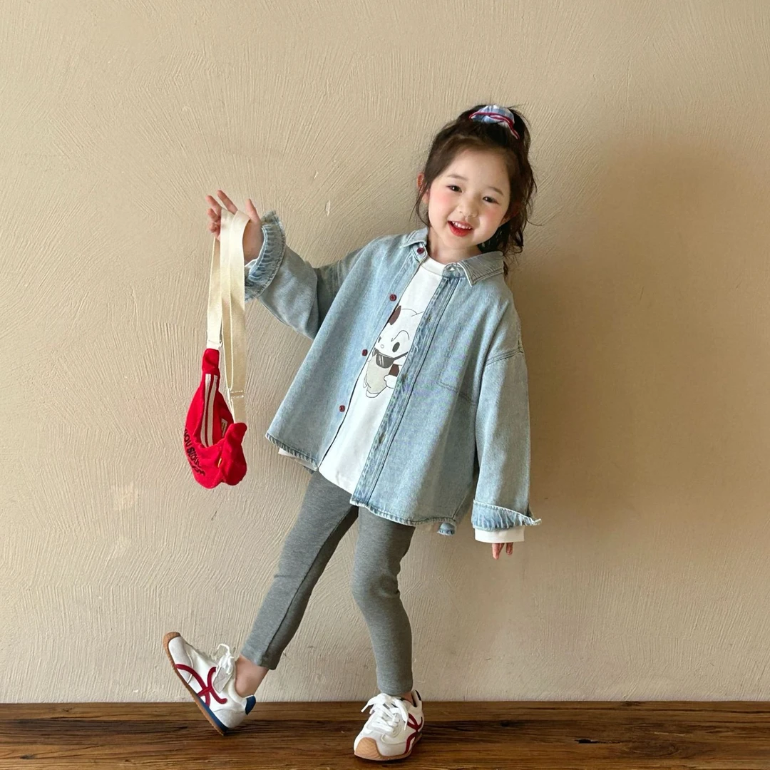2025春韩版女童休闲风牛仔衬衫 幼儿园牛仔外套