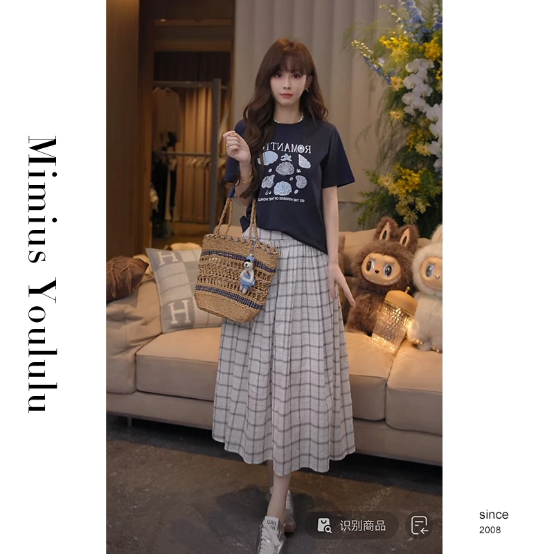 【mimius】七七 欧尼穿搭格纹半裙（后松紧） G04387
