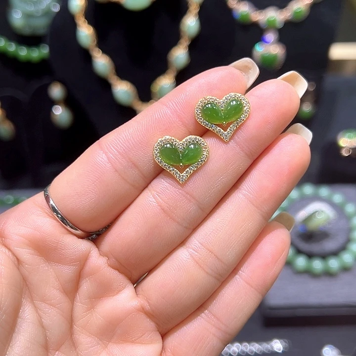 和田玉银S925镶嵌耳饰