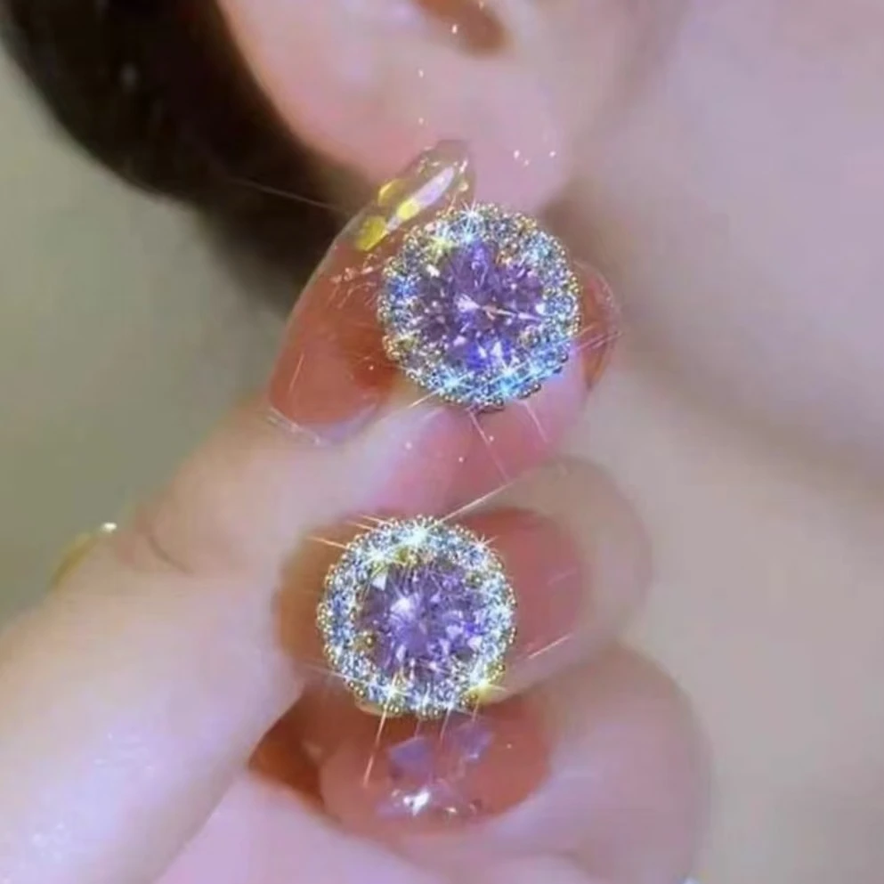 铜合金锆石耳饰 闪耀满钻耳扣女小众设计简约百搭合成锆石耳饰