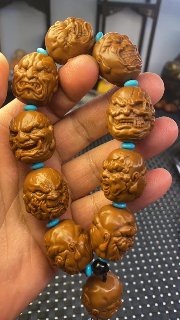 2.2山鬼向死由生双面雕刻手串黄金树上黄金核不是橄榄核是黄金核