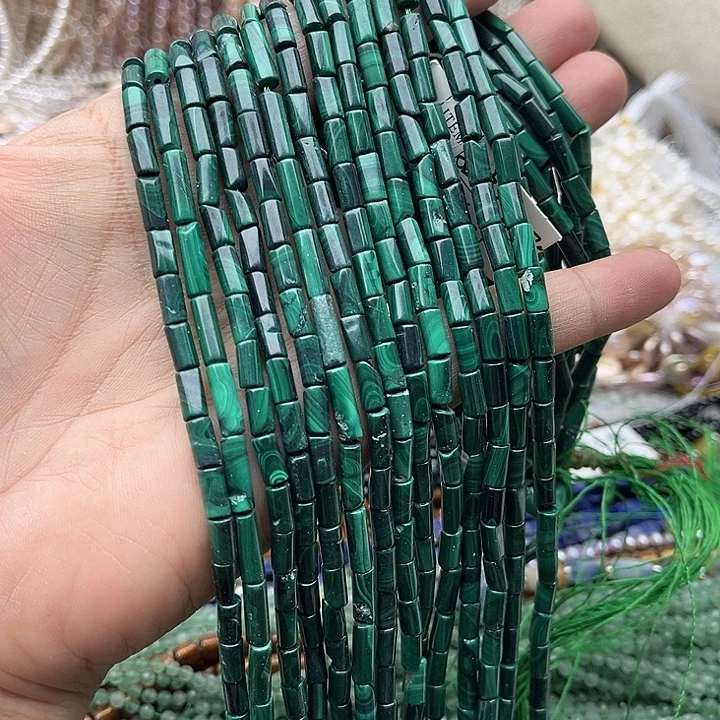 玛瑙/玉髓未镶嵌珠宝半成品一条4/8mm左右孔雀石管珠