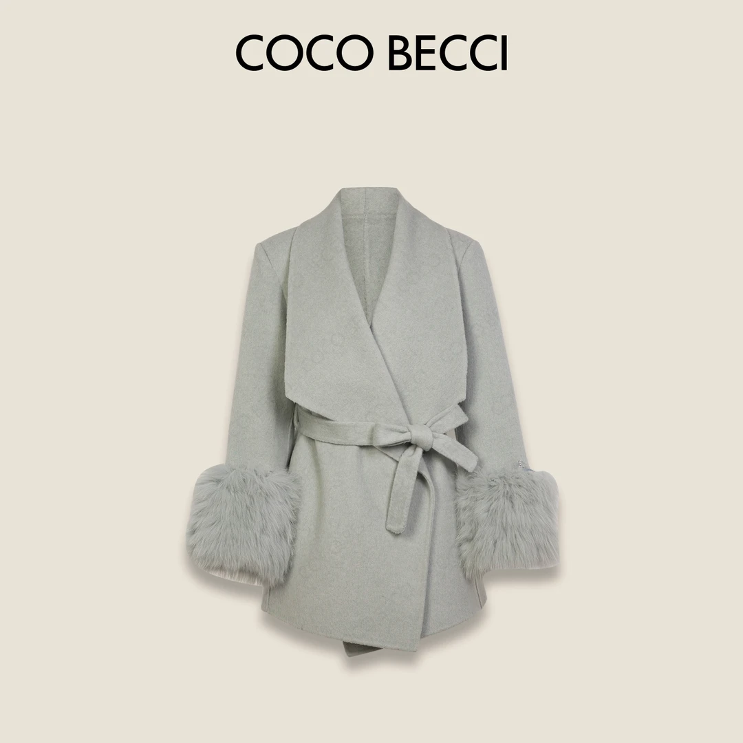 COCO BECCI【雾都来信】绵羊毛手袖狐狸毛高端呢子外套CFHHC200082