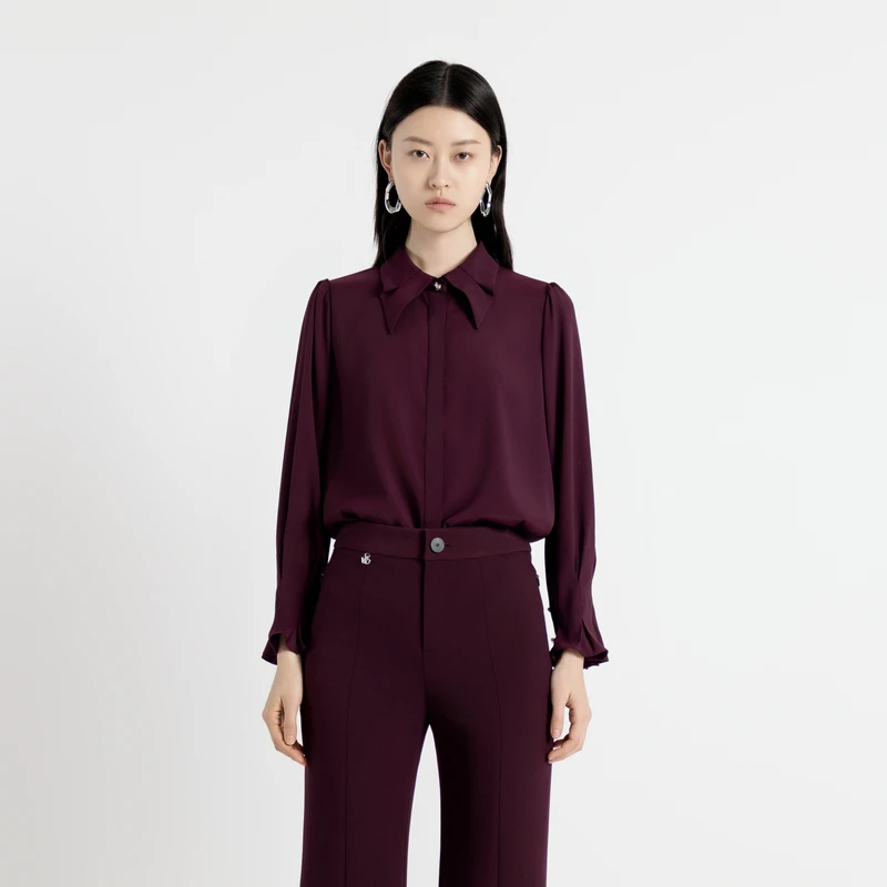 婉甸2025年秋季新品酱紫色长袖衬衫1243S11DM4