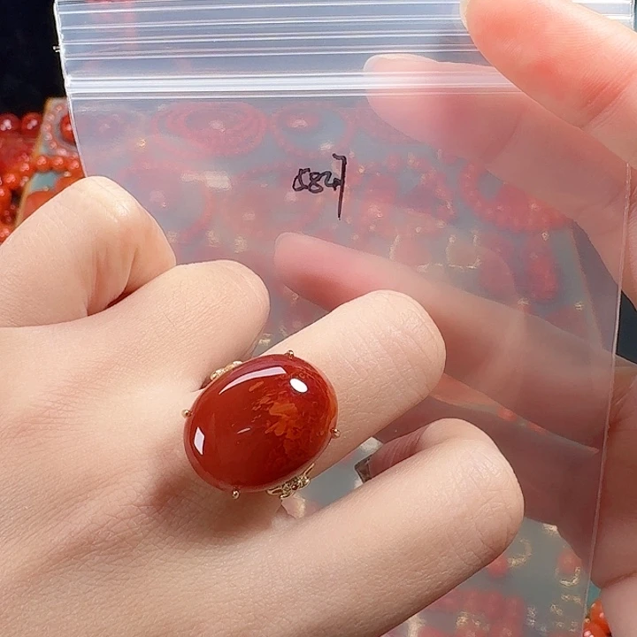 南红玛瑙银S925镶嵌戒指