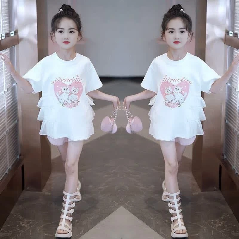 女童套装夏季夏装2025新款女孩薄款童装儿童洋气短袖短裤两件套潮