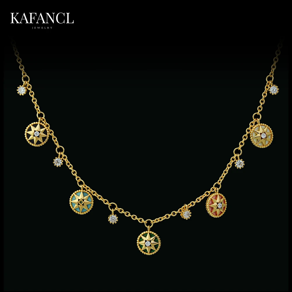 古埃及   镀K金 彩色罗盘镶嵌项链  ZF-B240