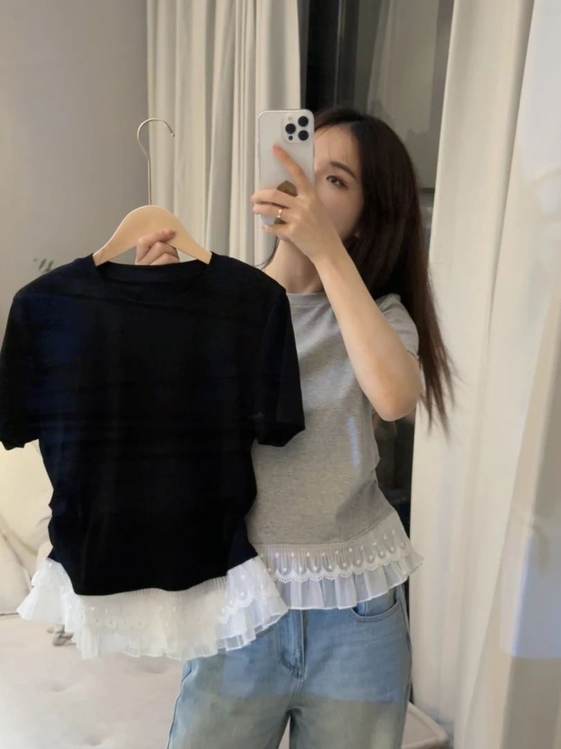 【吴梦菲】芭蕾·气质短款纯欲风蕾丝圆领