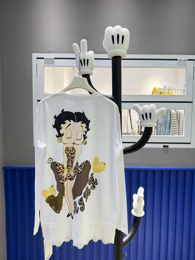 欧洲站BOHAN秀秀2025夏季新品贝蒂图蕾丝边薄款大版T恤潮牌上衣