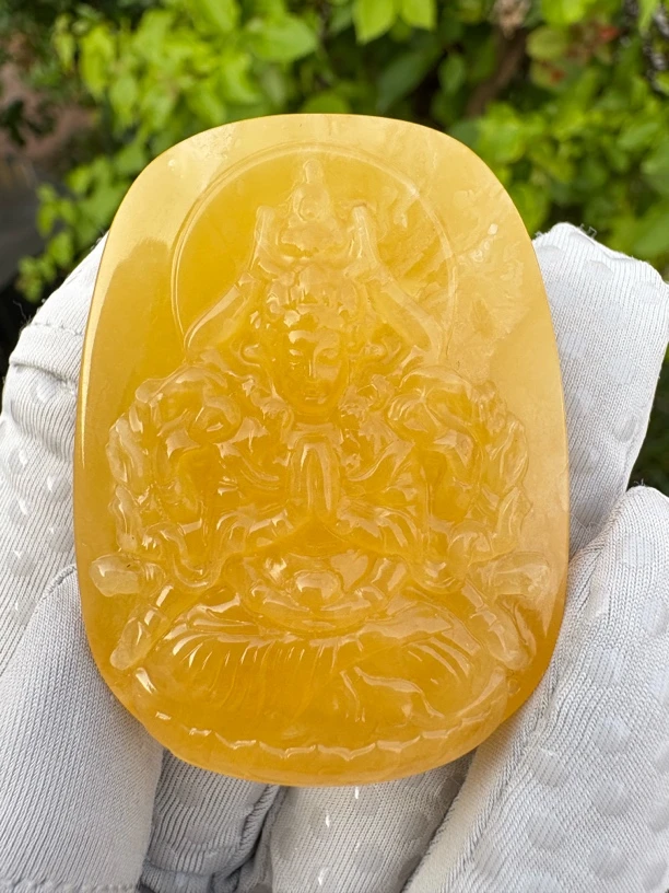 假一赔十，琥珀蜜蜡吊坠，蜜蜡雕刻件千手观音，生肖鼠守护佛，编号78