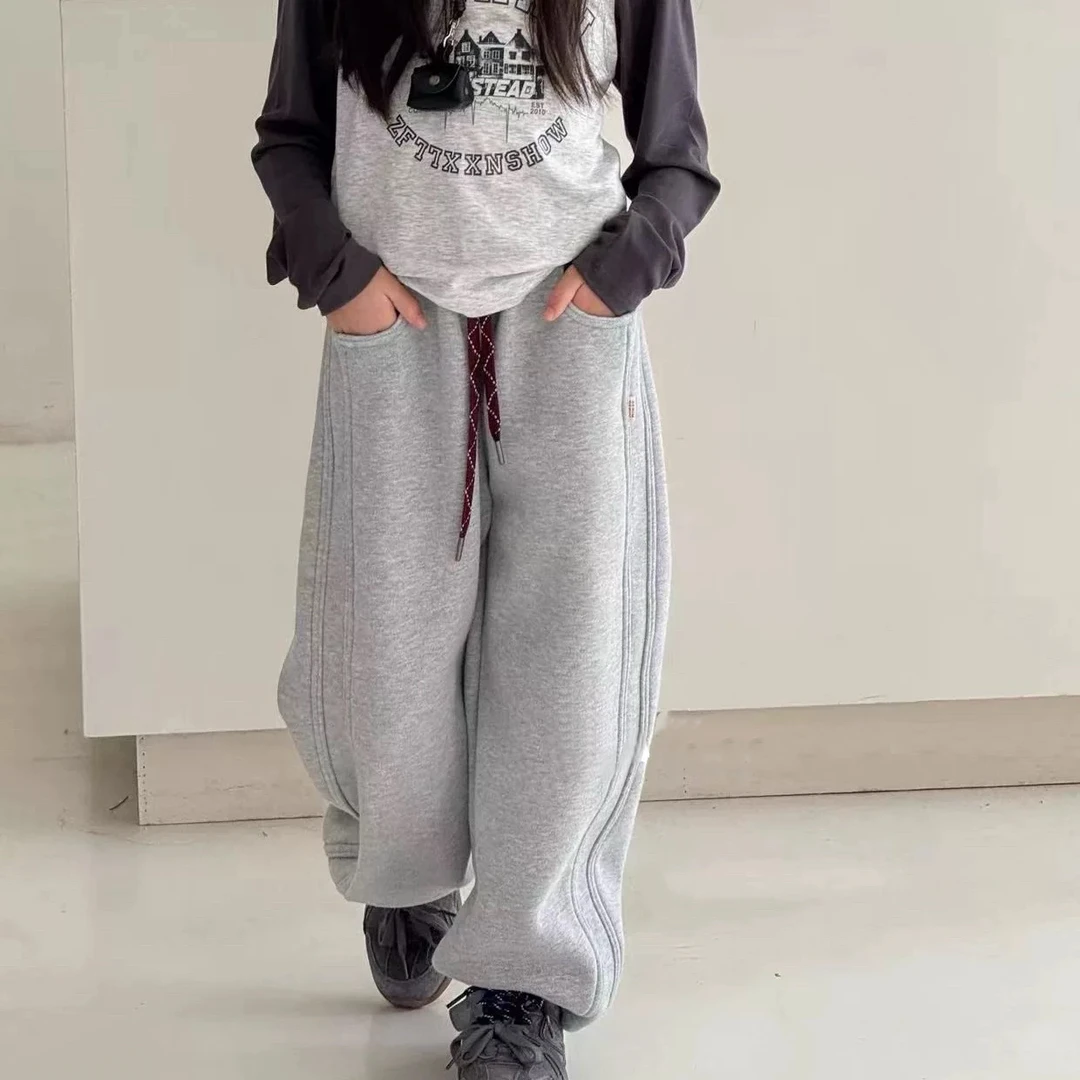 冬款韩版设计感双侧条加绒女童直筒裤 F332 332 S