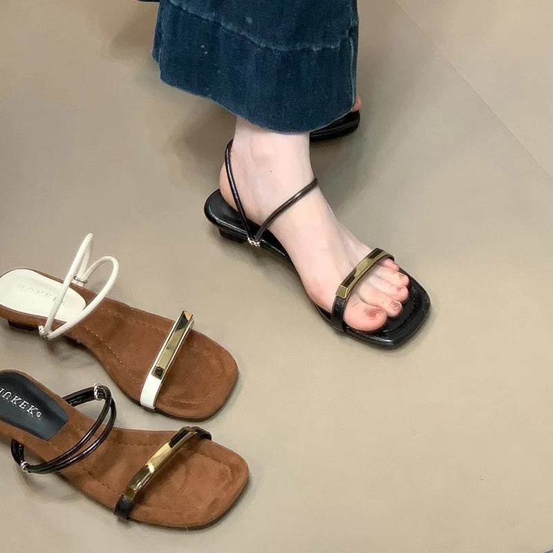 法式绝美凉鞋女外穿2025新款夏季配裙子露趾一字带两穿坡跟凉拖鞋