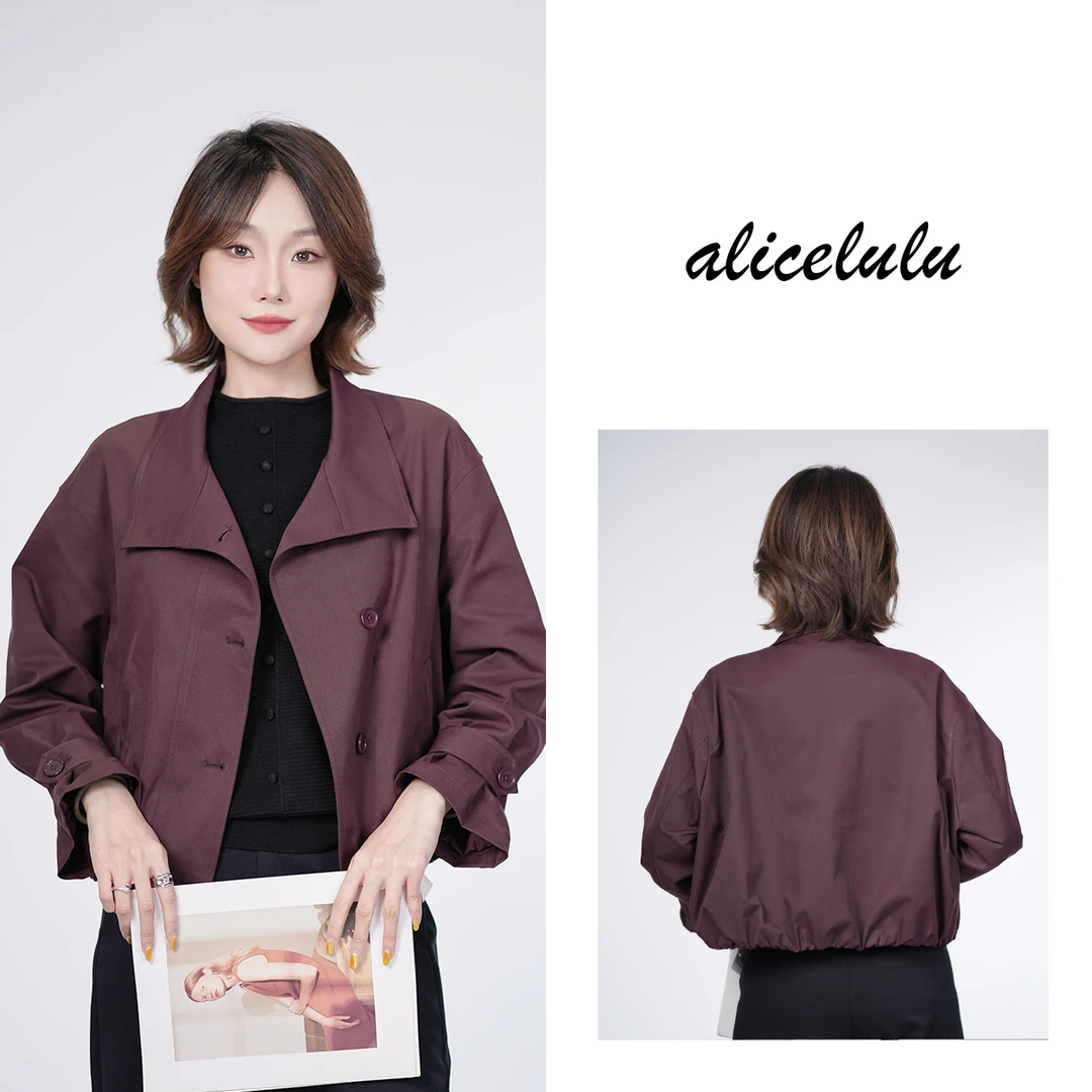[alicelulu] 简约时尚大翻领气质收褶百搭潮酷外套S2144602W